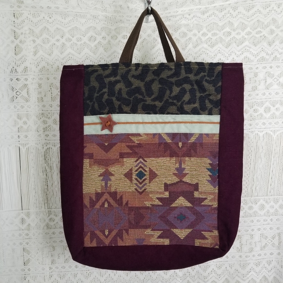 Vintage Handbags - Vintage Aztec Western Cheetah Tapestry Suade Tote